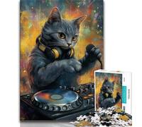 Puzzle da 1000 pezzi per adolescenti Gatto che suona il DJ 1000 pezzi per adolescenti antistress sfida difficile regali di Babbo Natale segreto 26x38cm