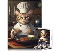 Puzzle da 1000 pezzi per adolescenti Gatto Chef Pan Cook Gioco di sfida unico ma divertente e umoristico Opera d'arte regalo Dimensioni 50x75cm