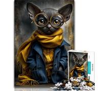 Puzzle da 1000 pezzi per adolescenti, gatto con giacca a vento, 1000 pezzi per adolescenti, per ammazzare il tempo durante le vacanze a casa, con poster abbinato e foglio di quiz (dimensioni 75x50cm)