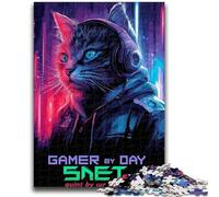Puzzle da 1000 pezzi per adolescenti, gatto con le cuffie, puzzle per adulti, giocattoli educativi per l'apprendimento, giochi per famiglie, regali di compleanno unici, 50x75cm