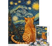 Puzzle da 1000 pezzi per adolescenti Gatto con lo sguardo stellato gioco rilassante difficile aiuta ad allenare la mente (dimensioni 38x52cm)