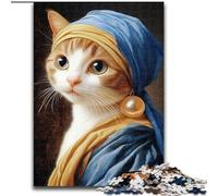 Puzzle da 1000 pezzi per adolescenti, gatto con orecchino di perla, per età dai 14 anni in su, decorazione per la casa come regalo per tutta la famiglia e gli amici (dimensioni 26x38cm)