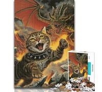Puzzle da 1000 pezzi per adolescenti Gatto contro Drago per adulti Adolescenti 1000 pezzi, antistress Sfida difficile Migliora l'amore tra coppie 26x38cm