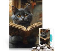 Puzzle da 1000 pezzi per adolescenti Gatto curioso che legge Vacanza a casa: uccidere il tempo Gioco educativo per compleanno e Natale 52x38cm