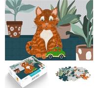 Puzzle da 1000 pezzi per adolescenti Gatto curioso con macchinina giocattolo Gioco impegnativo Adatto per la decorazione del desktop 75x50cm
