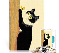 Puzzle da 1000 pezzi per adolescenti Gatto curioso e farfalla Allena il tuo cervello e le tue mani Migliorare l'amore tra le coppie 52x38cm