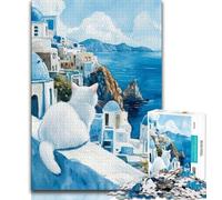 Puzzle da 1000 pezzi per adolescenti, gatto d'angora turco, sfida difficile antistress con poster abbinato e foglio di quiz, 38x26cm