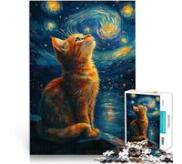 Puzzle da 1000 pezzi per adolescenti Gatto della notte stellata Allena il tuo cervello e le tue mani Migliorare l'amore tra le coppie 38x26cm