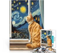 Puzzle da 1000 pezzi per adolescenti Gatto della notte stellata Giochi educativi Decorazione della casa Lista dei desideri con Babbo Natale 38x26cm