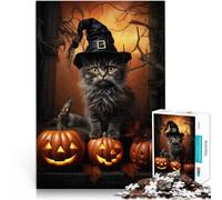 Puzzle da 1000 pezzi per adolescenti Gatto di Halloween - Fantasma felino Gioco educativo per famiglie Adatto per la decorazione del desktop 38x26cm