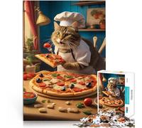 Puzzle da 1000 pezzi per adolescenti Gatto divertente che mangia la pizza Giocattoli fai da te Migliorare l'amore tra le coppie 38x26cm