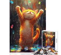 Puzzle da 1000 pezzi per adolescenti Gatto felice sotto la pioggia Giocattolo educativo Regali di compleanno Giochi educativi Aiuta l'esercizio del cervello Dimensioni 50x75cm