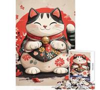 Puzzle da 1000 pezzi per adolescenti Gatto fortunato con kimono floreale Giocattoli antistress Regali di Babbo Natale segreto Gioco pratico Interazione genitore-figlio Dimensioni 50x75cm