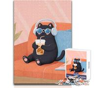 Puzzle da 1000 pezzi per adolescenti Gatto fresco che si rilassa con caffè freddo Giochi educativi ma regalo divertente e umoristico per compleanni Dimensioni 50x75cm