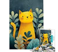Puzzle da 1000 pezzi per adolescenti gatto giallo tra le foglie turchesi puzzle per adulti giochi rilassanti sfida impegnativa compleanno e Natale (dimensioni 38x52cm)