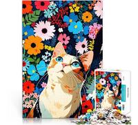 Puzzle da 1000 pezzi per adolescenti Gatto in un giardino fiorito giochi divertenti per famiglie Decorazioni e regali unici per la casa 38x26cm
