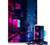 Puzzle da 1000 pezzi per adolescenti Gatto in una strada bagnata al neon,paesaggio urbano con distributore automatico,gioco di incastro preciso,sfida mentale,giocattolo per momenti di relax