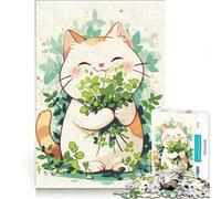Puzzle da 1000 pezzi per adolescenti gatto Kawaii con erba gatta giochi rilassanti sfida impegnativa collezione d'artista belle arti 38x52cm