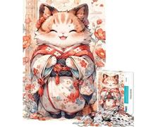 Puzzle da 1000 pezzi per adolescenti gatto kimono Giappone giochi rilassanti giocattoli che creano dipendenza per coltivare la pazienza idee regalo apprendimento educativo (dimensioni 38x52cm)