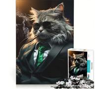 Puzzle da 1000 pezzi per adolescenti Gatto Mafia in Abito Gioco Divertente Allena la Mente e la Mano Migliora l'Amore tra le Coppie 50x75cm