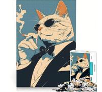 Puzzle da 1000 pezzi per adolescenti gatto mafioso che fuma una sigaretta gioco divertente allena la mente e le mani migliora l'amore tra le coppie 38x26cm