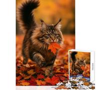 Puzzle da 1000 pezzi per adolescenti Gatto Maine Coon nella foresta autunnale Giocattolo Decorazione da parete Regalo per compleanni Gioco per famiglie Allena il tuo cervello e le tue mani 38x26cm