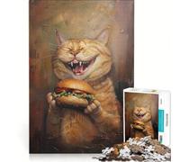 Puzzle da 1000 pezzi per adolescenti, Gatto Malvagio, Hamburger, Cibo, Giochi per famiglie, Sfida da completare, Regalo per amici e parenti 38x52cm