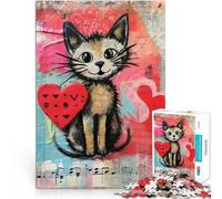 Puzzle da 1000 pezzi per adolescenti Gatto musicale di San Valentino con cuore Gioco impegnativo Adatto per la decorazione del desktop 52x38cm