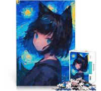Puzzle da 1000 pezzi per adolescenti Gatto Nekomimi Notte Stellata Gioco intellettuale con pezzi completamente interconnessi di forma casuale 38x26cm