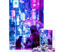 Puzzle da 1000 pezzi per adolescenti Gatto nella città al neon Giocattoli antistress Regali per donne Uomini Gioco educativo Sfida educativa Dimensioni 38x52cm