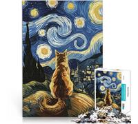 Puzzle da 1000 pezzi per adolescenti Gatto nella notte stellata Giocattoli per l'intrattenimento in famiglia per la decorazione della casa 70x100cm