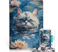 Puzzle da 1000 pezzi per adolescenti Gatto nelle ninfee per il giocattolo di sfida del gioco educativo Adatto per la decorazione del desktop 75x50cm