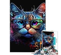 Puzzle da 1000 pezzi per adolescenti gatto NERD neon ideale per compleanni Natale e divertimento in famiglia Gioco per famiglie dai 14 anni in su 38x26cm