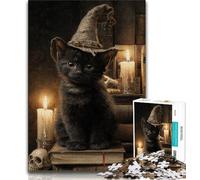 Puzzle da 1000 pezzi per adolescenti Gatto nero 1000 pezzi per adolescenti con poster abbinato e foglio di quiz per età dai 14 anni in su 75x50cm