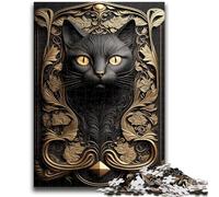 Puzzle da 1000 pezzi per adolescenti Gatto nero Art Deco dorato per età 14+ Gioco a quiz Attività divertenti a casa, regalo di compleanno, regali da viaggio 26x38cm