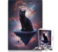 Puzzle da 1000 pezzi per adolescenti Gatto nero celeste su isola galleggiante Bellissimo gioco di design Migliora la memoria Regalo di compleanno Dimensioni 50x75cm