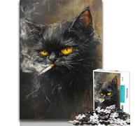 Puzzle da 1000 pezzi per adolescenti Gatto nero che fuma Puzzle da 1000 pezzi, impegnativo affare difficile come regalo per tutta la famiglia (dimensioni 75x50cm)