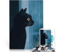 Puzzle da 1000 pezzi per adolescenti Gatto nero che guarda la pioggia Gara di velocità delle mani Migliorare l'amore tra le coppie 38x26cm