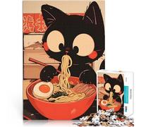 Puzzle da 1000 pezzi per adolescenti Gatto nero che mangia ramen - Tokyo Noodle Regali di giochi impegnativi Regalo per i compleanni 38x52cm