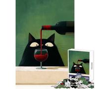 Puzzle da 1000 pezzi per adolescenti Gatto nero e vino Giocattolo educativo Regali di Babbo Natale segreto Gioco rompicapo Aiuta il cervello a esercitare Dimensioni 38x52cm