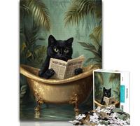Puzzle da 1000 pezzi per adolescenti Gatto nero in bagno, giocattoli, giochi educativi, antistress, migliora l'amore tra coppie, 38x26cm