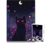 Puzzle da 1000 pezzi per adolescenti Gatto nero in un campo di fiori Accogliente e rilassante Divertimento per il tempo libero Vestibilità perfetta Alta precisione Dimensioni giocattolo 38x52cm