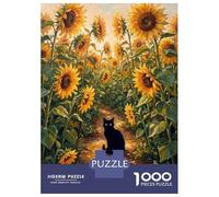 Puzzle da 1000 pezzi per adolescenti, gatto nero in un campo di girasole, puzzle per adolescenti, gioco di pensiero, allenamento della memoria, divertimento per la casa, 52 x 38 cm/1000 pezzi
