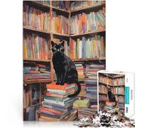 Puzzle da 1000 pezzi per adolescenti Gatto nero in una biblioteca Vacanza a casa: uccidere il tempo Lista dei desideri con Babbo Natale 38x26cm