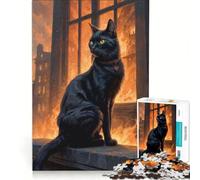 Puzzle da 1000 pezzi per adolescenti "Gatto nero maledetto", gioco rilassante, sfida impegnativa, collezione d'artista, belle arti 38x26cm