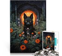 Puzzle da 1000 pezzi per adolescenti gatto nero nel campo di fiori Fatto di carta,per età pari o superiore a 14 anni giochi divertenti per famiglie regali per amici e familiari。misurare:38x52cm