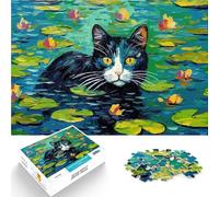 Puzzle da 1000 pezzi per adolescenti Gatto nero nelle ninfee Allena il tuo cervello e le tue mani Collezione di artisti, Belle arti 38x52cm