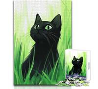 Puzzle da 1000 pezzi per adolescenti Gatto nero nell'erba Perfetto hobby rilassante Taglio netto e coerente Dimensioni giocattolo 38x52cm