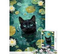 Puzzle da 1000 pezzi per adolescenti Gatto nero nello stagno delle ninfee Decorazione per la casa Giocattoli Ottimo regalo per giochi educativi Migliora l'amore tra coppie Dimensioni 50x75cm