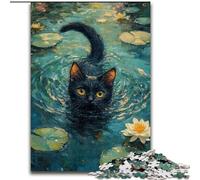 Puzzle da 1000 pezzi per adolescenti Gatto nero nello stagno Divertimento per la famiglia Ideale come regalo per tutta la famiglia dai 14 anni in su (dimensioni 50x75cm)